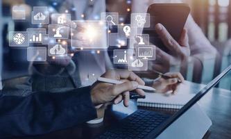 Digital transformation technology strategy, digitization and digitalization of business processes and data, optimize and automate operations, customer service management, internet and cloud computing photo