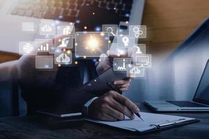 Digital transformation technology strategy, digitization and digitalization of business processes and data, optimize and automate operations, customer service management, internet and cloud computing photo