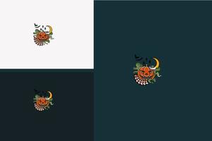 halloween mascot orange and flower vector illustration design