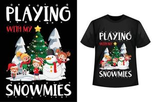 Playing with my snowmies - Christmas t-shirt design template vector