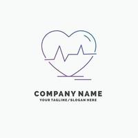 ecg. heart. heartbeat. pulse. beat Purple Business Logo Template. Place for Tagline vector