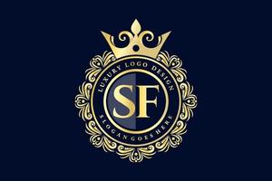 SF Initial Letter Gold calligraphic feminine floral hand drawn heraldic monogram antique vintage style luxury logo design Premium Vector