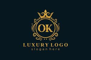 Initial OK Letter Royal Luxury Logo template in vector art for Restaurant, Royalty, Boutique, Cafe, Hotel, Heraldic, Jewelry, Fashion and other vector illustration.