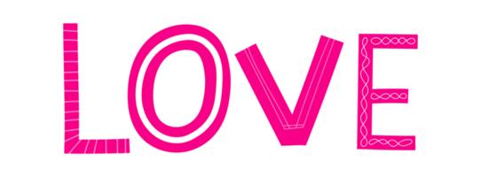 Comic pink love word with white details. Perfect for stickers and customizations. png