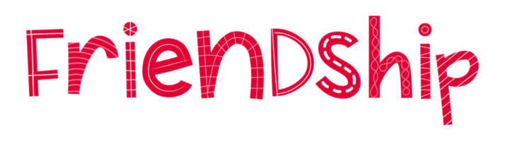 Comic red friendship word with white details. Perfect for stickers and customizations. png