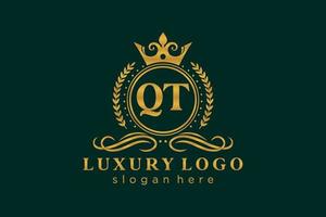 Initial QT Letter Royal Luxury Logo template in vector art for Restaurant, Royalty, Boutique, Cafe, Hotel, Heraldic, Jewelry, Fashion and other vector illustration.