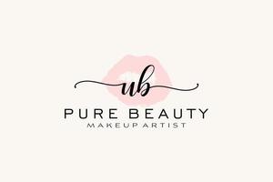 Initial UB Watercolor Lips Premade Logo Design, Logo for Makeup Artist Business Branding, Blush Beauty Boutique Logo Design, Calligraphy Logo with creative template. vector