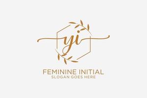 Initial YI beauty monogram and elegant logo design handwriting logo of initial signature, wedding, fashion, floral and botanical with creative template. vector