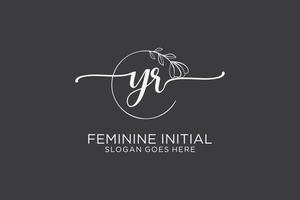 Initial YR beauty monogram and elegant logo design handwriting logo of initial signature, wedding, fashion, floral and botanical with creative template. vector