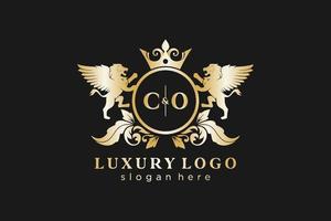 Initial CO Letter Lion Royal Luxury Logo template in vector art for Restaurant, Royalty, Boutique, Cafe, Hotel, Heraldic, Jewelry, Fashion and other vector illustration.