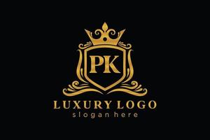 Initial PK Letter Royal Luxury Logo template in vector art for Restaurant, Royalty, Boutique, Cafe, Hotel, Heraldic, Jewelry, Fashion and other vector illustration.