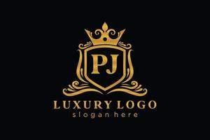 Initial PJ Letter Royal Luxury Logo template in vector art for Restaurant, Royalty, Boutique, Cafe, Hotel, Heraldic, Jewelry, Fashion and other vector illustration.