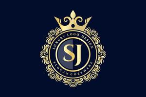 SJ Initial Letter Gold calligraphic feminine floral hand drawn heraldic monogram antique vintage style luxury logo design Premium Vector