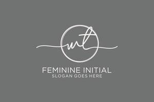 Initial WT handwriting logo with circle template vector logo of initial signature, wedding, fashion, floral and botanical with creative template.