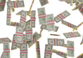 pila de dos dólares de dinero, presentación en 3d, ilustración, billetes de dólar aislados en el fondo png