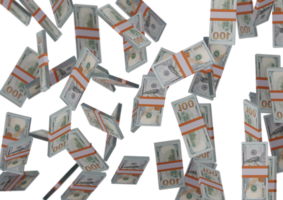 Pila de cien dólares de dinero, render 3d, ilustración, billetes de dólar aislados en el fondo png