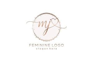 Initial MJ handwriting logo with circle template vector logo of initial wedding, fashion, floral and botanical with creative template.