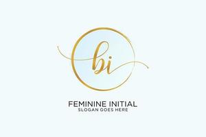 Initial BI handwriting logo with circle template vector signature, wedding, fashion, floral and botanical with creative template.