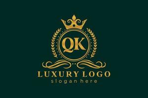 Initial QK Letter Royal Luxury Logo template in vector art for Restaurant, Royalty, Boutique, Cafe, Hotel, Heraldic, Jewelry, Fashion and other vector illustration.