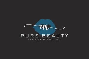 Initial UR Watercolor Lips Premade Logo Design, Logo for Makeup Artist Business Branding, Blush Beauty Boutique Logo Design, Calligraphy Logo with creative template. vector