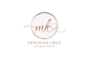 Initial MK handwriting logo with circle template vector logo of initial wedding, fashion, floral and botanical with creative template.
