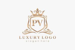 Initial PV Letter Royal Luxury Logo template in vector art for Restaurant, Royalty, Boutique, Cafe, Hotel, Heraldic, Jewelry, Fashion and other vector illustration.