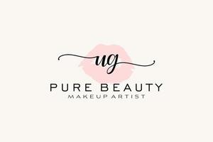 Initial UG Watercolor Lips Premade Logo Design, Logo for Makeup Artist Business Branding, Blush Beauty Boutique Logo Design, Calligraphy Logo with creative template. vector