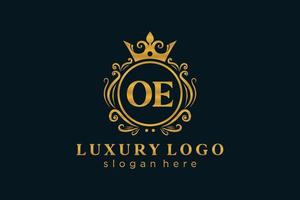 Initial OE Letter Royal Luxury Logo template in vector art for Restaurant, Royalty, Boutique, Cafe, Hotel, Heraldic, Jewelry, Fashion and other vector illustration.