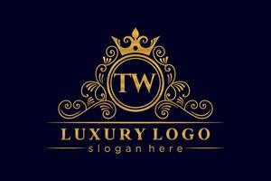 TW Initial Letter Gold calligraphic feminine floral hand drawn heraldic monogram antique vintage style luxury logo design Premium Vector