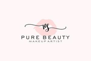 diseño de logotipo prefabricado de labios iniciales vs acuarela, logotipo para marca comercial de artista de maquillaje, diseño de logotipo de boutique de belleza rubor, logotipo de caligrafía con plantilla creativa. vector