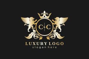 Initial CC Letter Lion Royal Luxury Logo template in vector art for Restaurant, Royalty, Boutique, Cafe, Hotel, Heraldic, Jewelry, Fashion and other vector illustration.