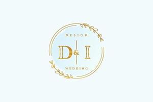 Initial DI beauty monogram and elegant logo design handwriting logo of initial signature, wedding, fashion, floral and botanical with creative template. vector