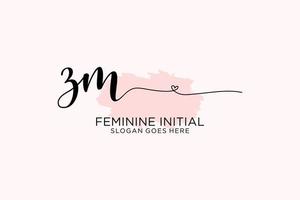 Initial ZM beauty monogram and elegant logo design handwriting logo of initial signature, wedding, fashion, floral and botanical with creative template. vector