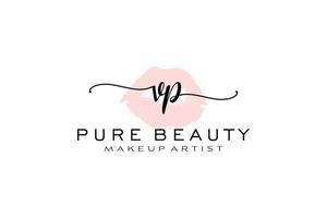 Initial VP Watercolor Lips Premade Logo Design, Logo for Makeup Artist Business Branding, Blush Beauty Boutique Logo Design, Calligraphy Logo with creative template. vector