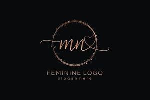 Initial MN handwriting logo with circle template vector logo of initial wedding, fashion, floral and botanical with creative template.