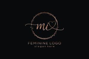 Initial MI handwriting logo with circle template vector logo of initial wedding, fashion, floral and botanical with creative template.
