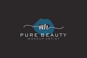 Initial VM Watercolor Lips Premade Logo Design, Logo for Makeup Artist Business Branding, Blush Beauty Boutique Logo Design, Calligraphy Logo with creative template. vector