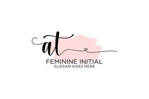 Initial AT beauty monogram and elegant logo design handwriting logo of initial signature, wedding, fashion, floral and botanical with creative template. vector