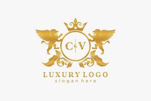 Initial CV Letter Lion Royal Luxury Logo template in vector art for Restaurant, Royalty, Boutique, Cafe, Hotel, Heraldic, Jewelry, Fashion and other vector illustration.