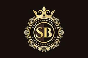 SB Initial Letter Gold calligraphic feminine floral hand drawn heraldic monogram antique vintage style luxury logo design Premium Vector