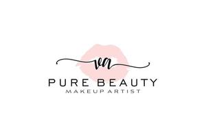 Initial VA Watercolor Lips Premade Logo Design, Logo for Makeup Artist Business Branding, Blush Beauty Boutique Logo Design, Calligraphy Logo with creative template. vector