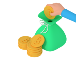 Ilustración 3d de una bolsa de monedas png