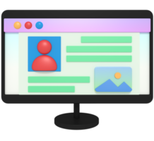 3d illustration of website profile display on computer png