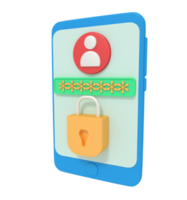 3d illustration de cadenas de sécurité sur smartphone png