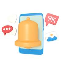 3d illustration of social media notification bell png