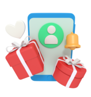 3d illustration of gift box message on phone png