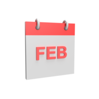 3D February Calendar. Rendered object illustration png