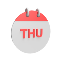 3D Thursday Calendar. Rendered object illustration png