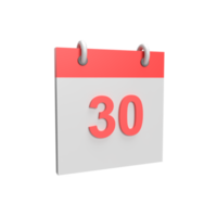 3D calendar date 30. Rendered object illustration png