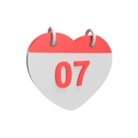 3D calendar date 07. Rendered object illustration png